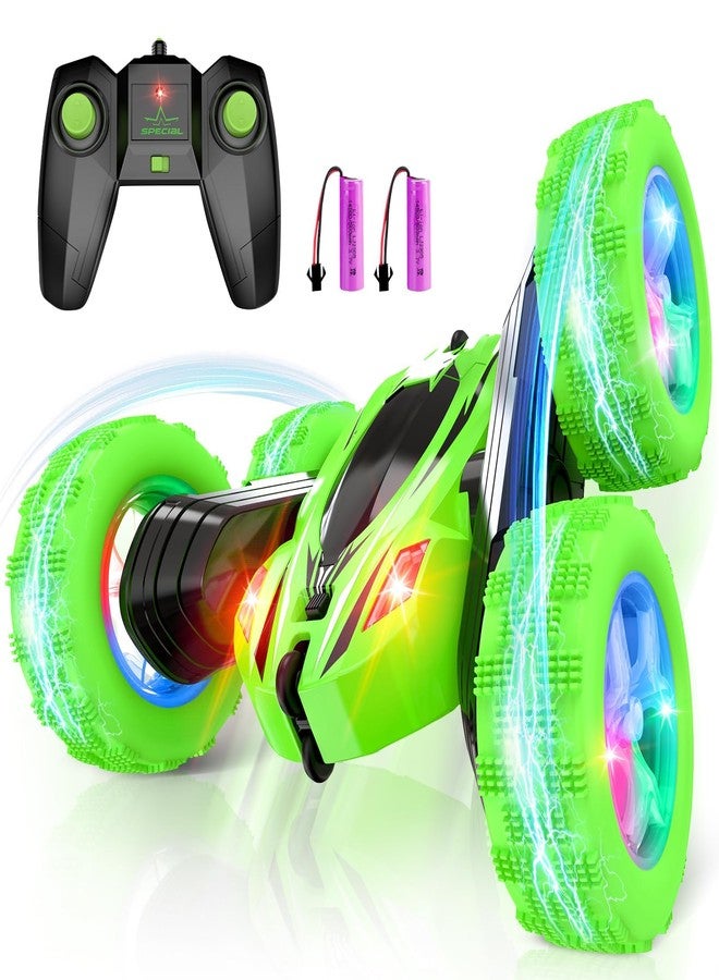 Qumcou Remote Control Car for Boys 4-7,RC Cars Toys for Ages 5-7, 2.4Ghz Fast Double-Sided 360°Rotating Toy Cars with Headlights and Wheel Lights, Christmas Birthday Gifts for Boys Age 6-12, Green - Image 1